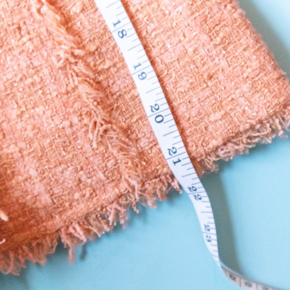 Rickie Freeman for Teri Jon Peach Tweed Knit Fringe Trim Skirt Suit Set Size 6 - Picture 8 of 16